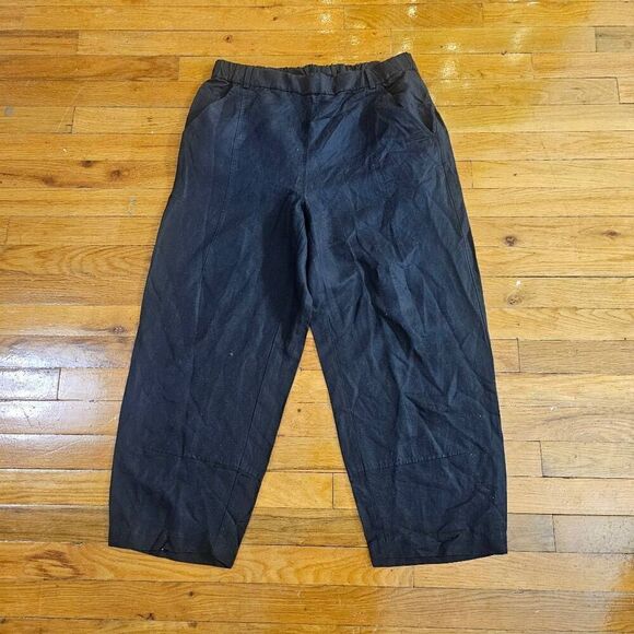 EILEEN FISHER Flare Leg Black Pants Women's Size M Pull On Elastic Waist Casual - Picture 1 of 8